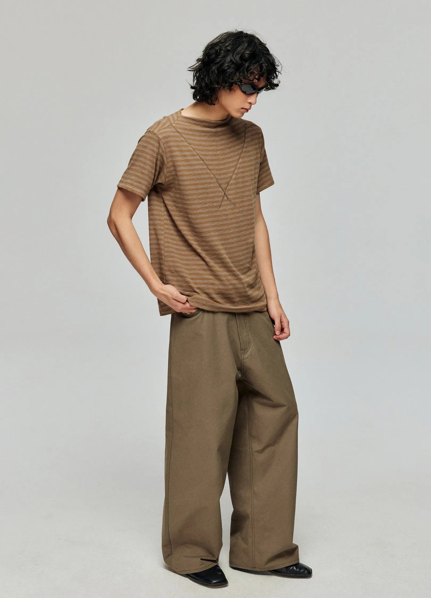 Wide Neck Striped T-shirt
