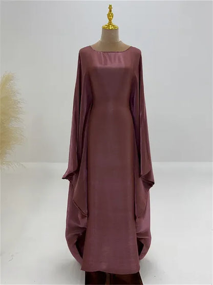 Autumn Loose Shiny Maxi Dress ’s Butterfly Batwing Long Sleeve Muslim Clothes Party Dress Female Long Dress New