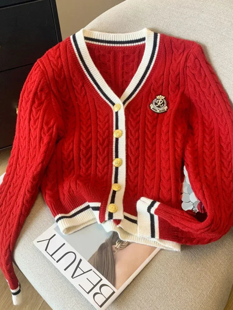 Knitted Cardigan V-neck Pullover Warm Knitwear Jumper Clothes Sweater Autumn Winter Kpop 2000s Aesthetic