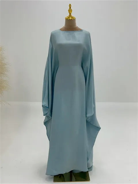 Autumn Loose Shiny Maxi Dress ’s Butterfly Batwing Long Sleeve Muslim Clothes Party Dress Female Long Dress New