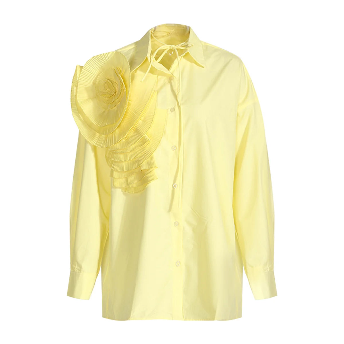 Shirt Lapel Long Sleeves Single Breasted Threedimensional Flower Color Blouse Autumn New 3wq505