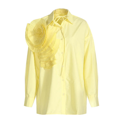 Shirt Lapel Long Sleeves Single Breasted Threedimensional Flower Color Blouse Autumn New 3wq505