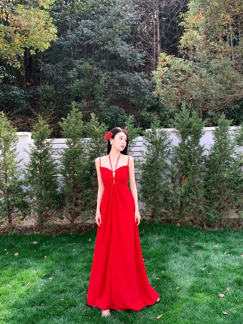Backless Long Dresses Spaghetti Strap Halter Laceup Wedding Evening Party Dress French Style Aline Vestidos