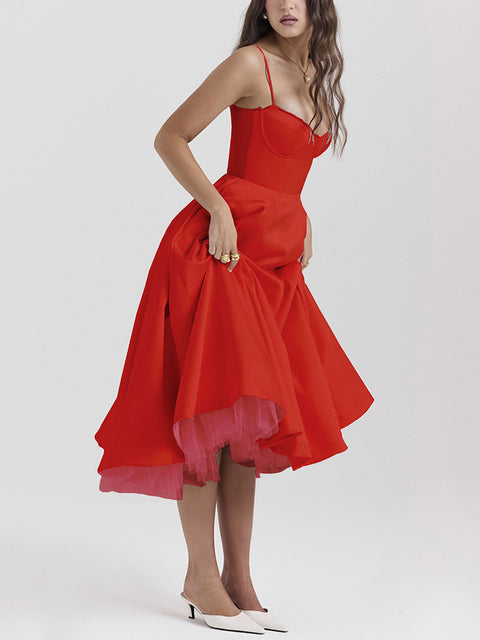 A-line Backless Midi Dress for Spaghetti Strap Sleeveless Loose Club Party Dress New