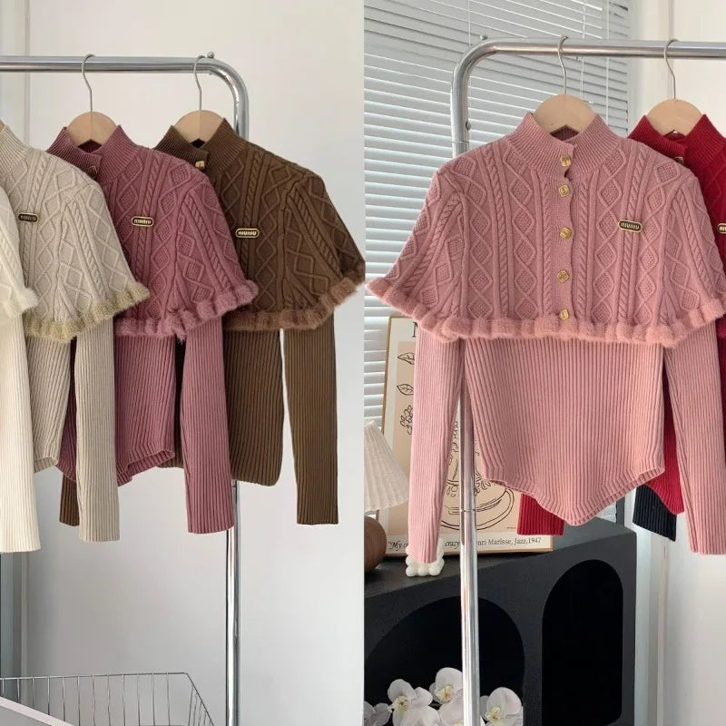 French Gentle Christmas Sweater Twopiece Set Cardigan Female Autumn Winter Slim Base Temperament Knitting Shawl Top