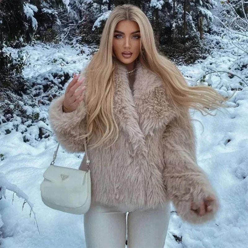 Ins Blogger Brand Fake Fox Fur Jacket Coat Winter Design Big Collar Fur Coats Cool Overcoat