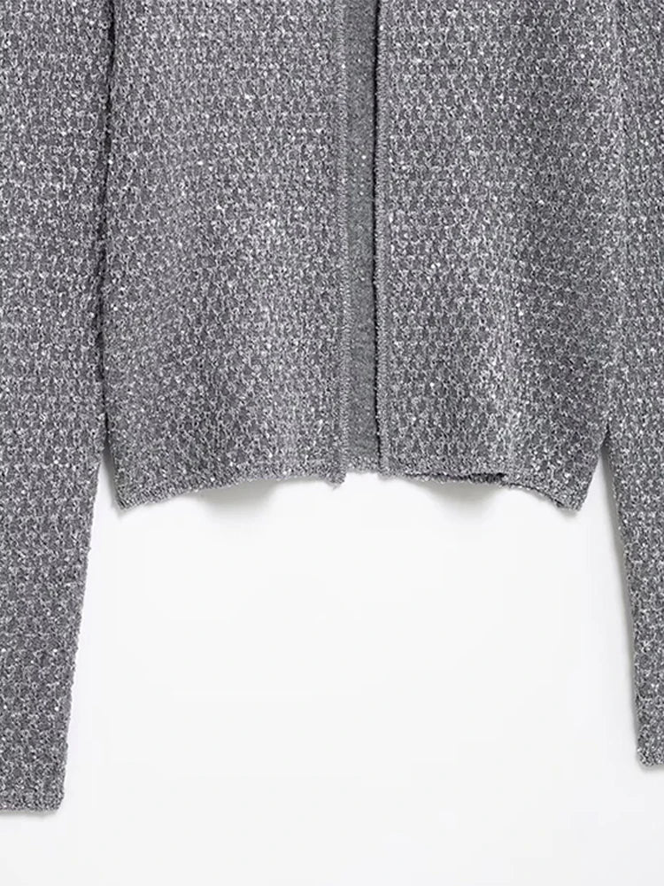 Slim Sequin O Neck Knitted Cardigan Long Sleeve Single Breasted One Button Sweater Spring Lady New Commute Knitwear