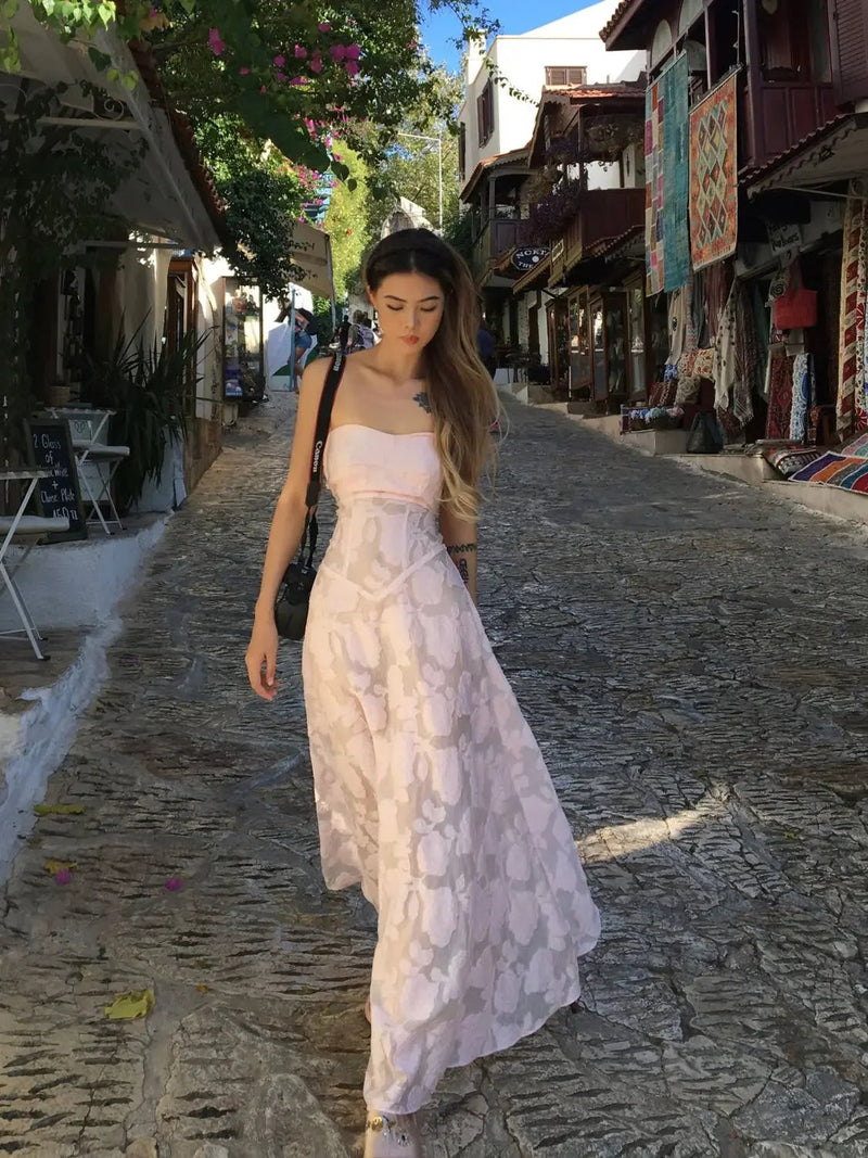 Sweet Hot Girl Pure Vacation Strap Dress Summer Slim Laceup Aline Transparent Long Dress Female Clothes