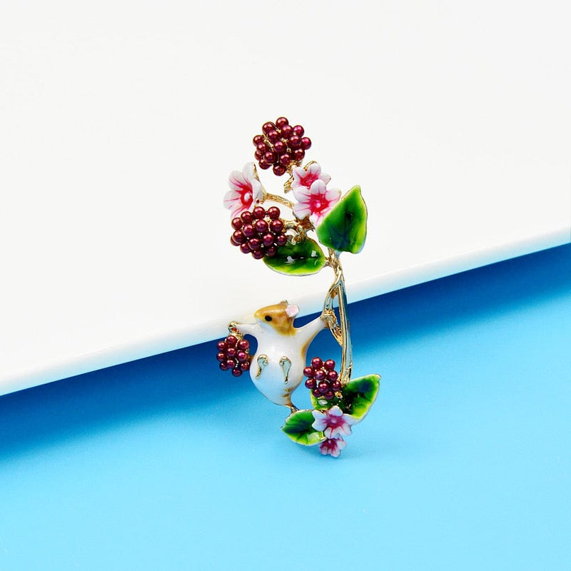 Squirrel Picking Raspberries Brooch
