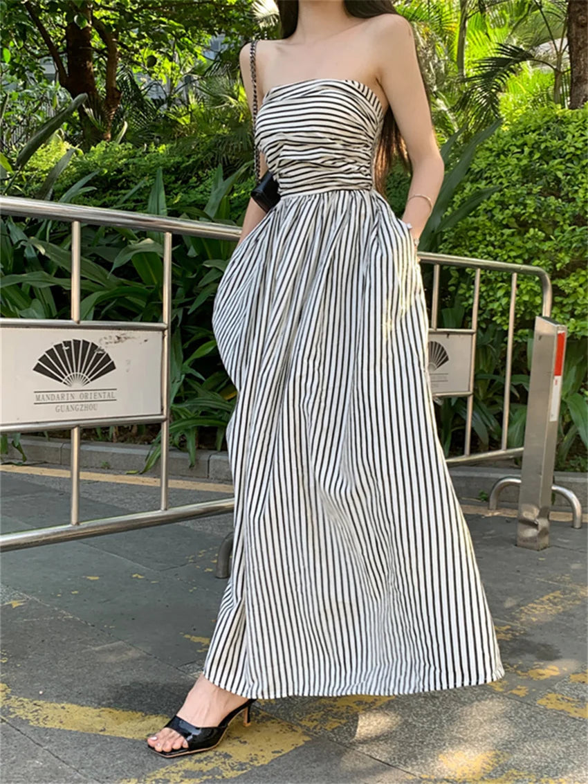 Stripes Long Dress Slim Party Lady New Office Wear Stylish Daily Prom Vestidos