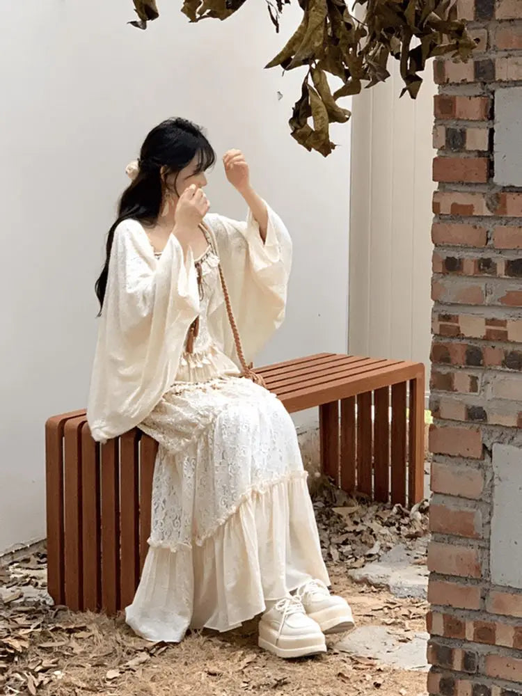 Travel Outfits Vacation Style Three Piece Set for Autumn New Gentle Tank Top+long Skirt+cardigan