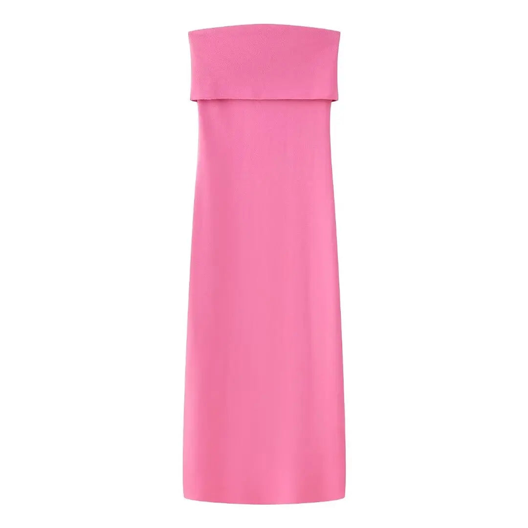 Woman Tube Midi Dress Elastic Strapless Backless Slim Dresses Female Off Shoulder Dress