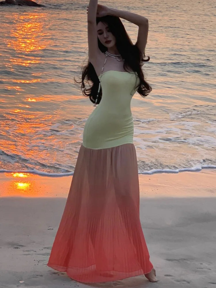 Strapless Long Dresses for Off Shoulder Sleeveless Bodycon Mermaid Party Dress Summer Holiday Beach Vestidos
