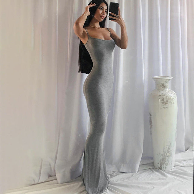 Dresses for Spaghetti Strap Black Long Dress Evening Y2k Sleeveless Skinny Bodycon Maxi Vestidos