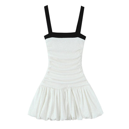 Female Summer Slim Mini Dresses White Square Collar Sleeveless Backless Plaeted Zipper New Dress