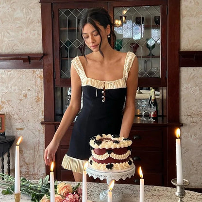 Button Lace Tank Backless Mini Dress