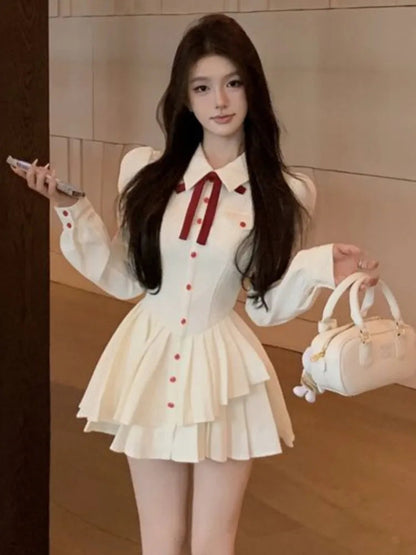 Sweet Mini Dress for Preppy Style Party Pleated Mini Dresses Slim Short Vestidos Female Outfits