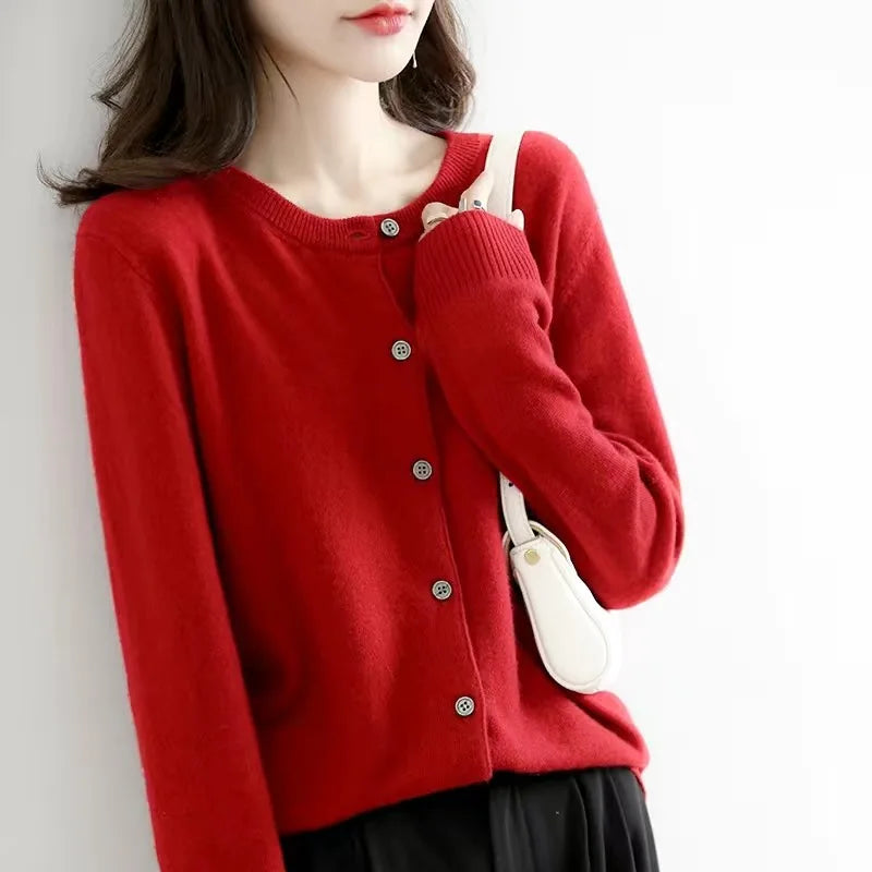 Cardigans Sweater O-neck Spring Autumn Knitted Cashmere Cardigans Single Breasted Sweaters Df4934