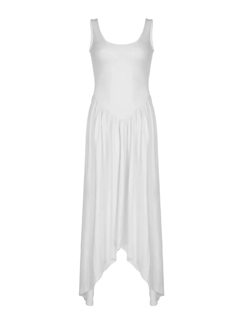 Basic Sleeveless U Neck Asymmetrical Hem Long Dresses Summer Vacation Clothing