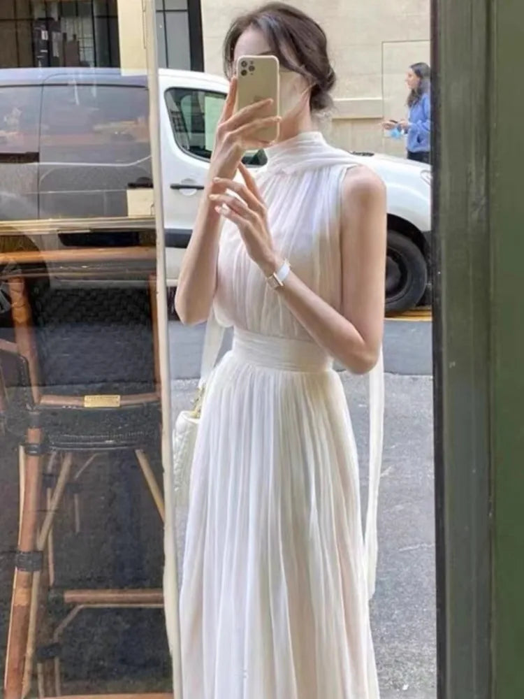 Halter Midi Dresses for Sleeveless Holiday Style Summer New Wedding Evening Party Dress Prom Vestidos Mujer