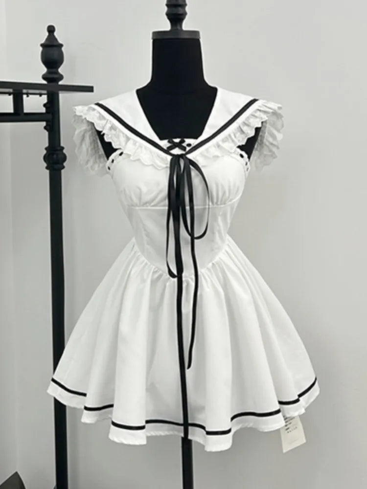 Summer Preppy Spaghetti Strap Mini Dresses for With Shawl 2000s Party Dress One-piece Y2k Korean Vestidos Mujer
