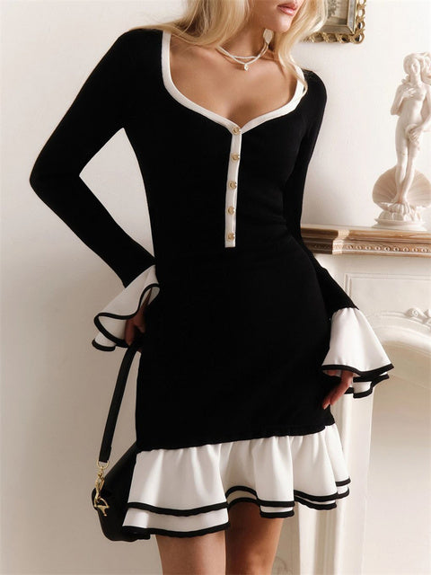 Ruffled Backless Tee Bow Mini Dress Female Slim High Waist Party Dress Commute Clothes Summer Dress