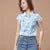 Spring Summer Style Chiffon Blouses Shirt Lady Short Sleeve Turn-down Collar Printed Loose Tops Df3548