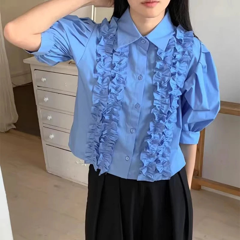 Puff Sleeve Shirts&blouses Ruffles Spring Summer Korean Blusas Mujer Camisas