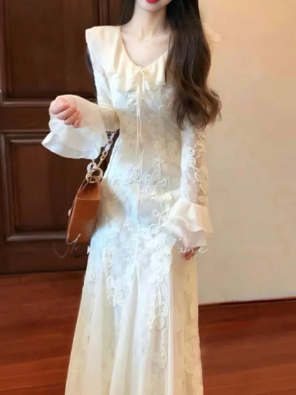 Party Dresses Woman Autumn Laceup Vneck Flare Sleeve Evening Party Long Dress Vestidos Robe Female Clothing New