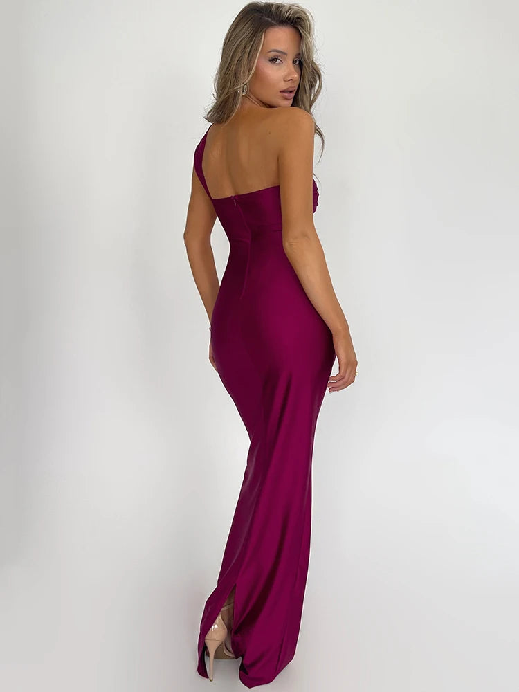 Strapless Backless Maxi Dress for One Shoulder Sleeveless Bodycon Club Party Long Dress