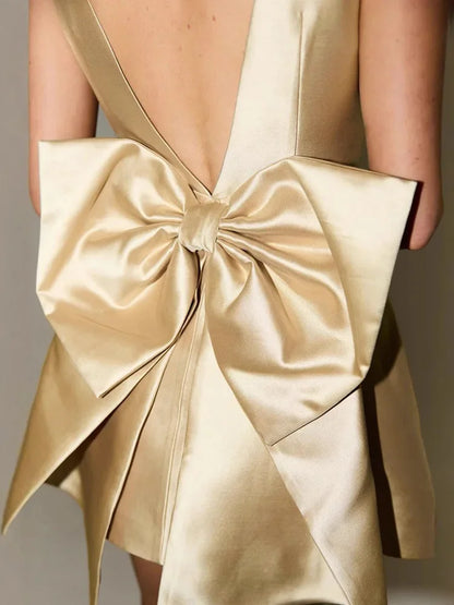 Backless Bows Dress for Christmas Party Dress Spring New Sleeveless High Waist Mini Dress Vestido
