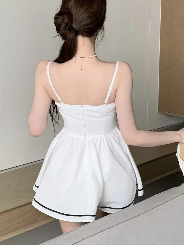 Summer Preppy Spaghetti Strap Mini Dresses for With Shawl 2000s Party Dress One-piece Y2k Korean Vestidos Mujer