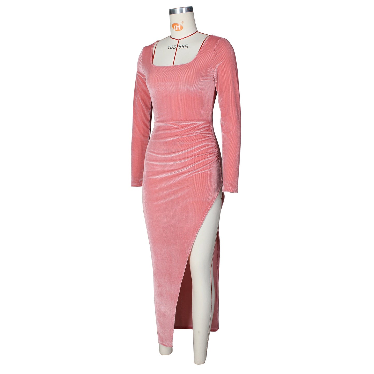 Velvet High Waist Slit Maxi Dress Long Sleeve Evening Party Dress