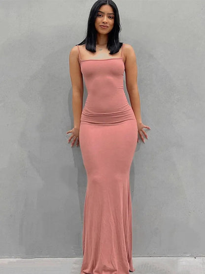 Satin Slip Sleeveless Backless Slim Spring Y2k Concise Midi Dresses