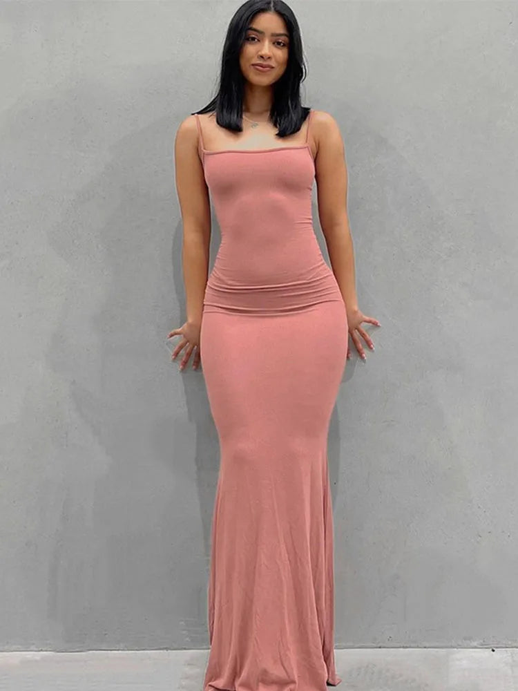 Satin Slip Sleeveless Backless Slim Spring Y2k Concise Midi Dresses