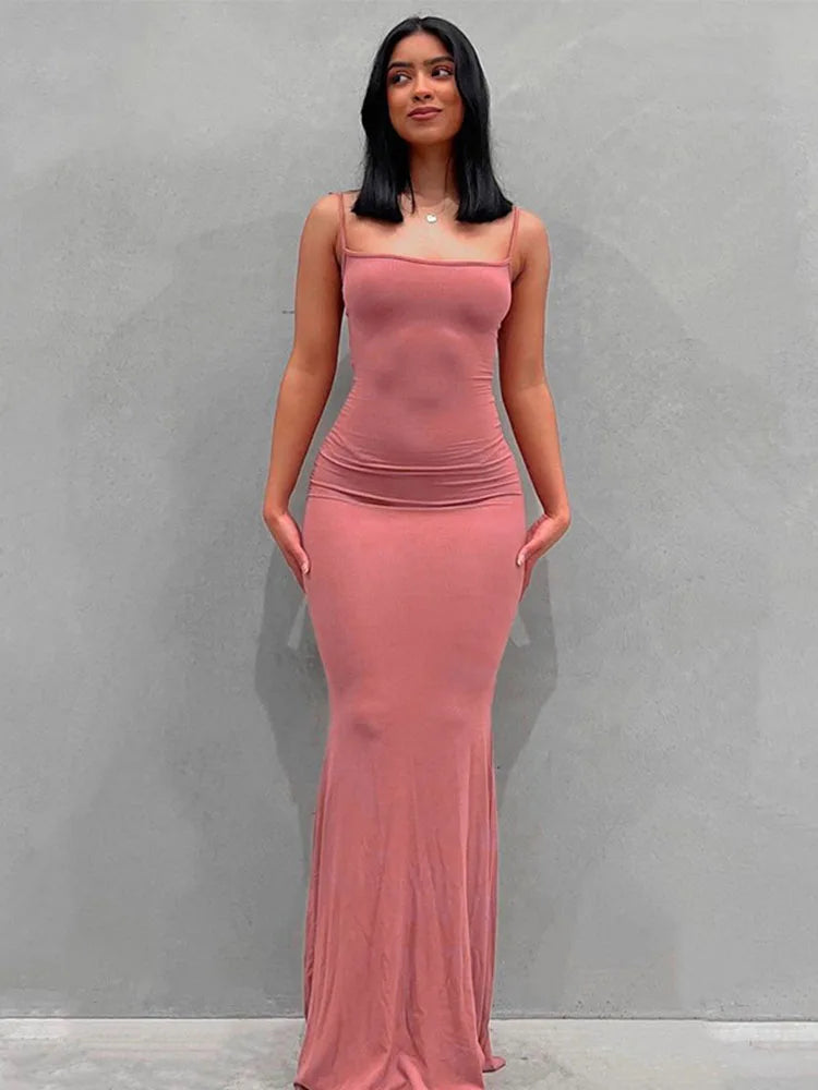 Satin Slip Sleeveless Backless Slim Spring Y2k Concise Midi Dresses