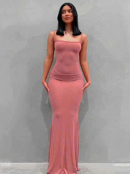 Satin Slip Sleeveless Backless Slim Spring Y2k Concise Midi Dresses