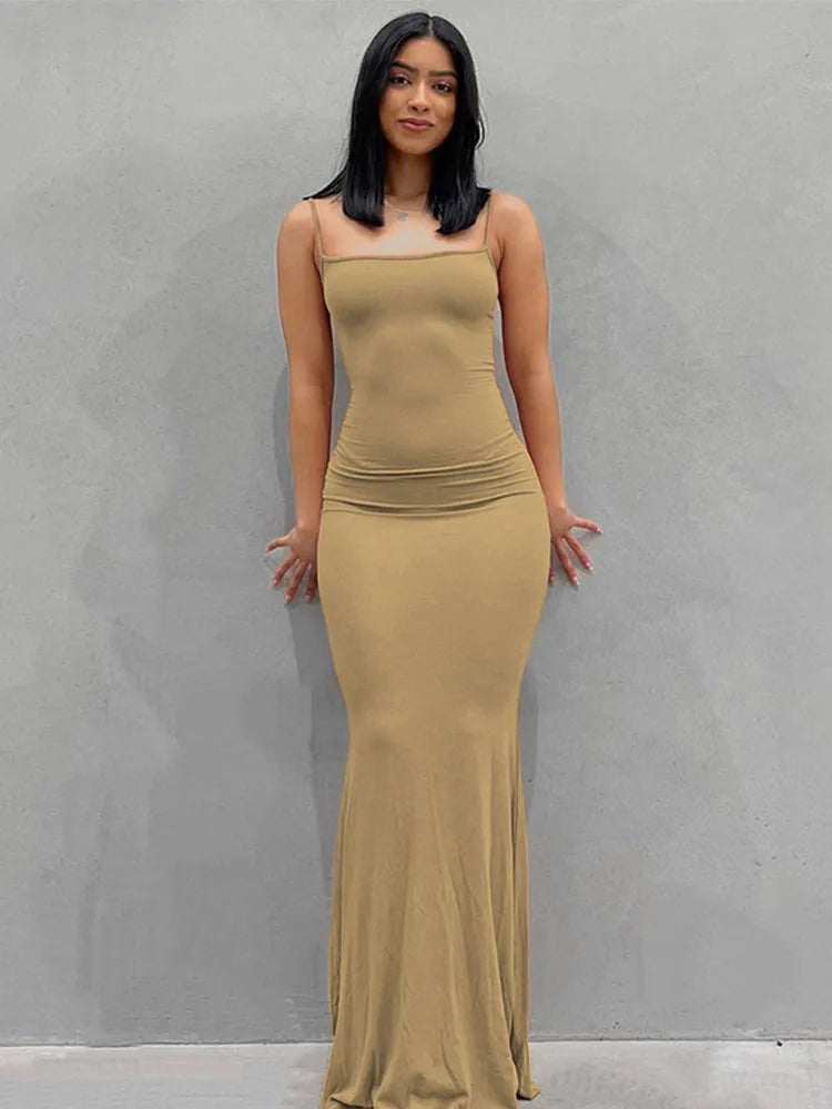 Satin Slip Sleeveless Backless Slim Spring Y2k Concise Midi Dresses