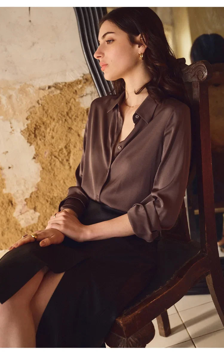 Satin Long Sleeve Polo Neck Blouse