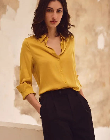 Satin Long Sleeve Polo Neck Blouse