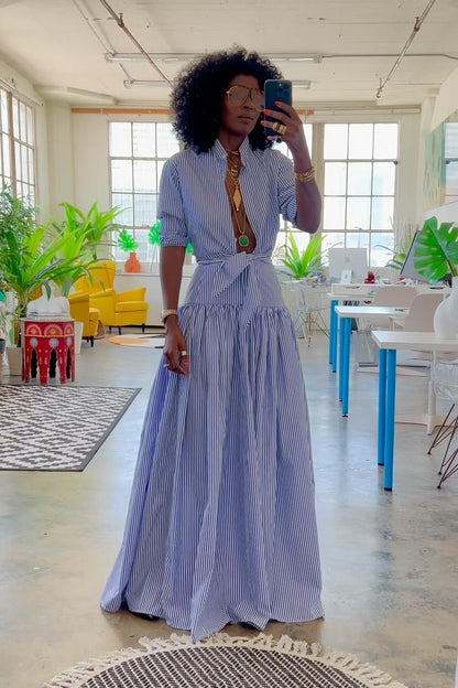 Blue Bar Skirt Set