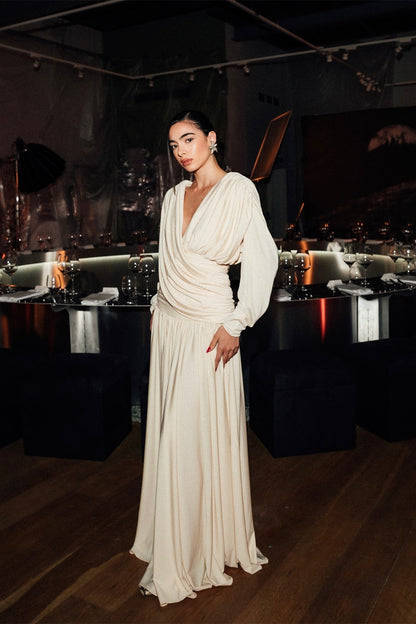 Venus Cross Draped Backless Maxi Dress