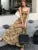 French Printed Midi Dresses for Spaghetti Strap Corset Slim A-line Summer New One Piece Vestido Mujer
