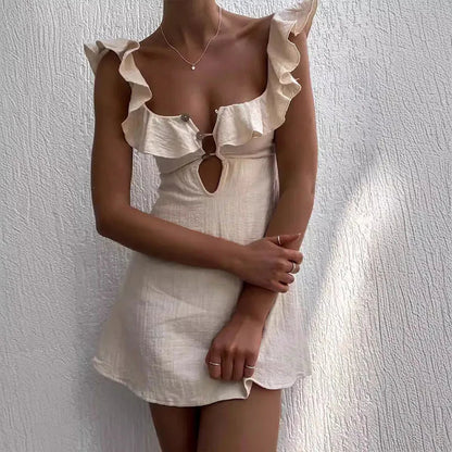 Hollow Ruffled Cotton Beach Gothic Mini Dress