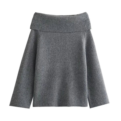 Simple Knitted Sweater for Woman Slash Neck Long Sleeve Loose Pullover Autumn Basic Jumper
