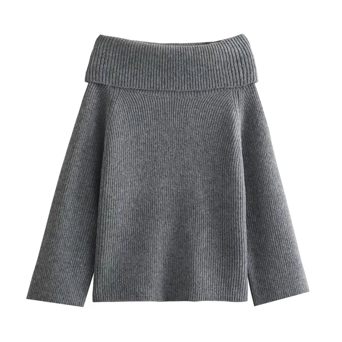 Offshoulder Knit Sweater Pullover for Slim High Street Loose Patchwork Camisola Knitwear Top