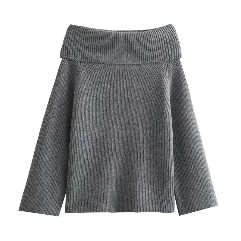 Offshoulder Knit Sweater Pullover for Slim High Street Loose Patchwork Camisola Knitwear Top