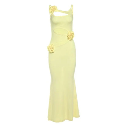 Barbie Hip Dress Summer New Hollow Party Dresses Waist Design Threedimensional Flowers Long Dress.