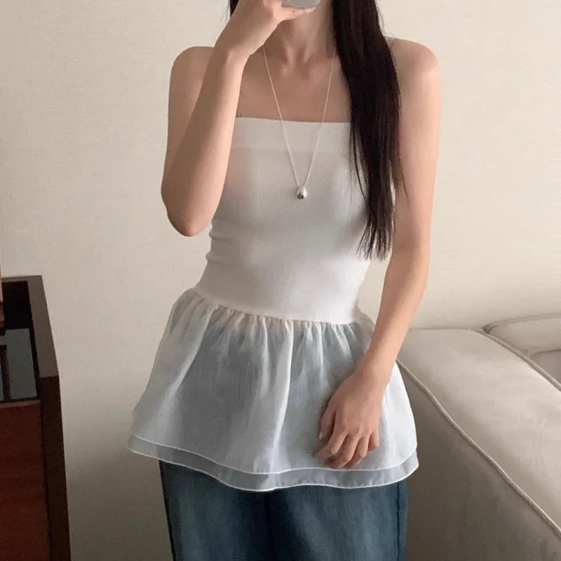 Y2k Clothes Ruffles Mini Dresses Sleeveless Korean Vestidos Mujer Spring Summer Dress