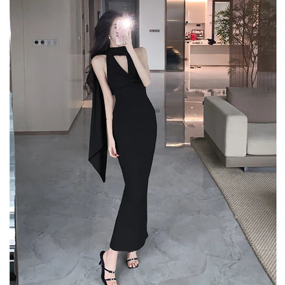 Summer New Strapless Sleeveless Bodycon Long Dresses Slim Split Backless Package Hip Dress Vestidos
